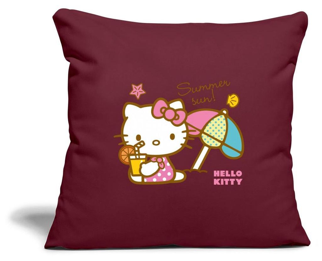 Spreadshirt Hello Kitty Am Strand Summer Sun Kissenbezug 45x45 cm, One size, Burgunderrot
