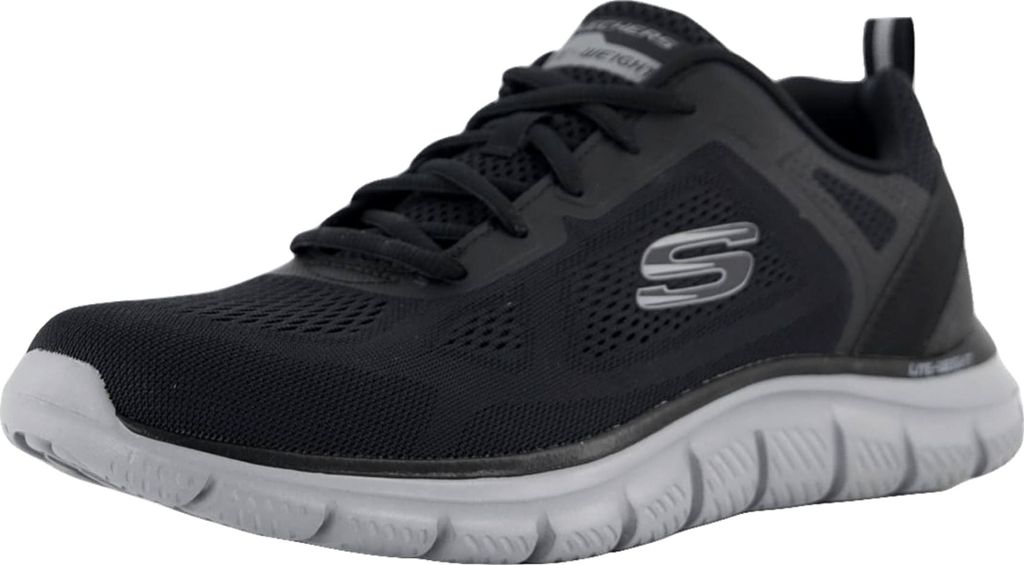 A single black and gray athletic shoe is shown against a white background.