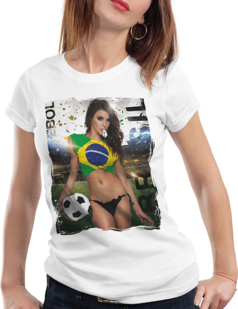 style3 EM 2021 2022 Soccer Girl Deutschland Damen T-Shirt Fußball Trikot Germany Weiss, Größe:XS, Land:Brasilien