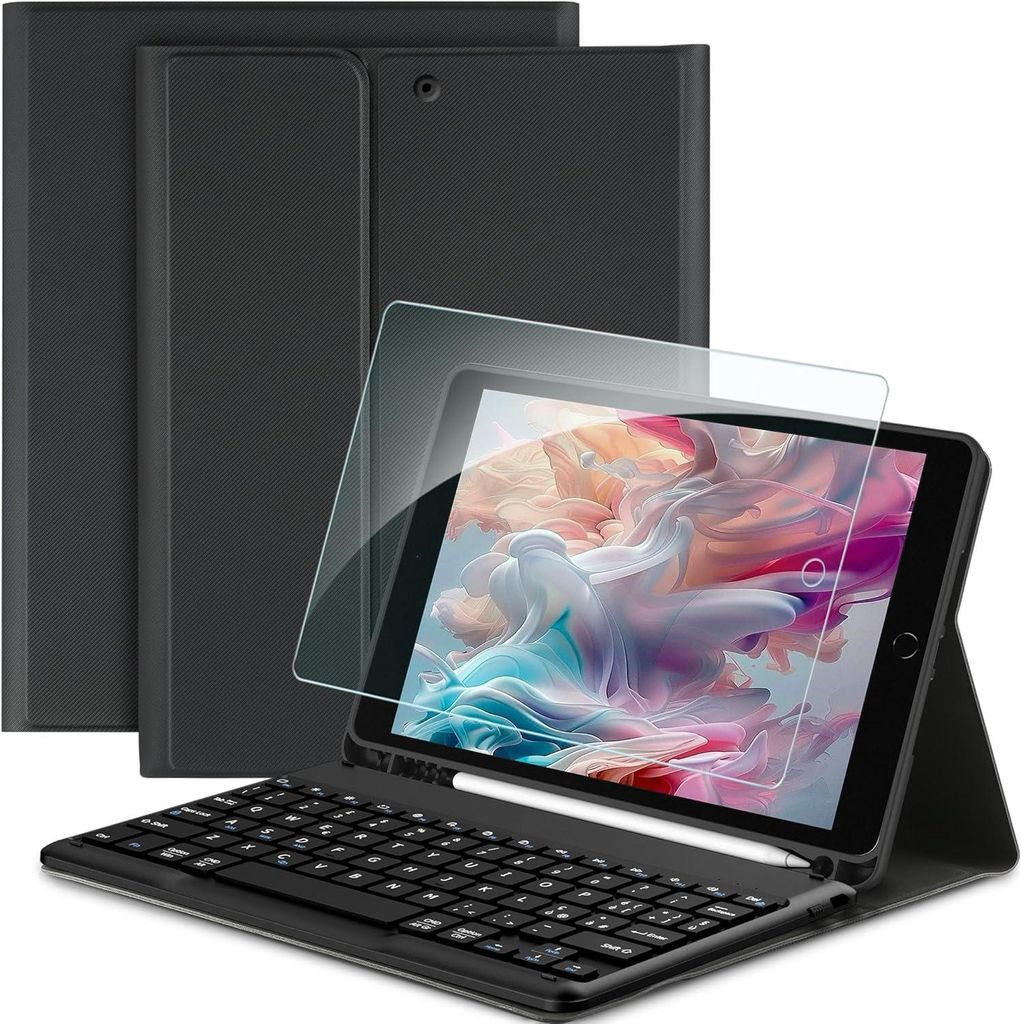 Tastatur für iPad 10.2 7/8/9 Gen mit QWERTY-Hülle und Stifthalter schwarz