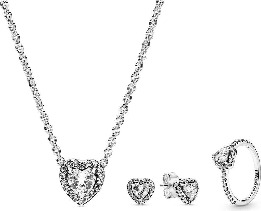 Pandora 68333 Damen Schmuck-Set Kette, Ohrringe und Ring Herz, 52/16,6
