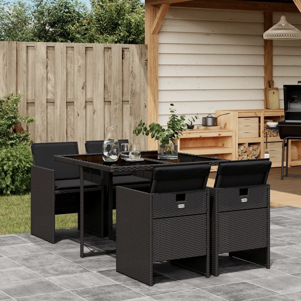 Möbel 5-tlg. Garten-Essgruppe mit Kissen Schwarz Poly Rattan - Sitzgruppe 3210535