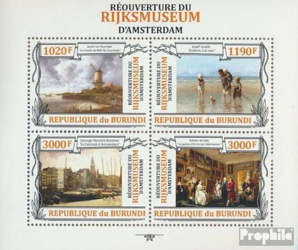 Briefmarken Burundi 2013 Mi 3163-3166 Kleinbogen (kompl. Ausgabe) postfrisch Reichsmuseum