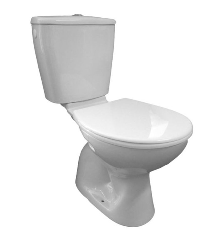 A white toilet on a white background.