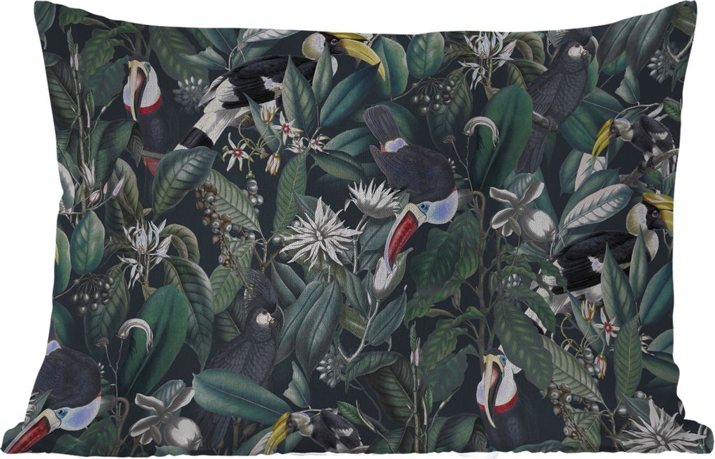 MuchoWow® Outdoor Kissen - Blumen - Tukan - Blätter - 50x30 Produktbild 