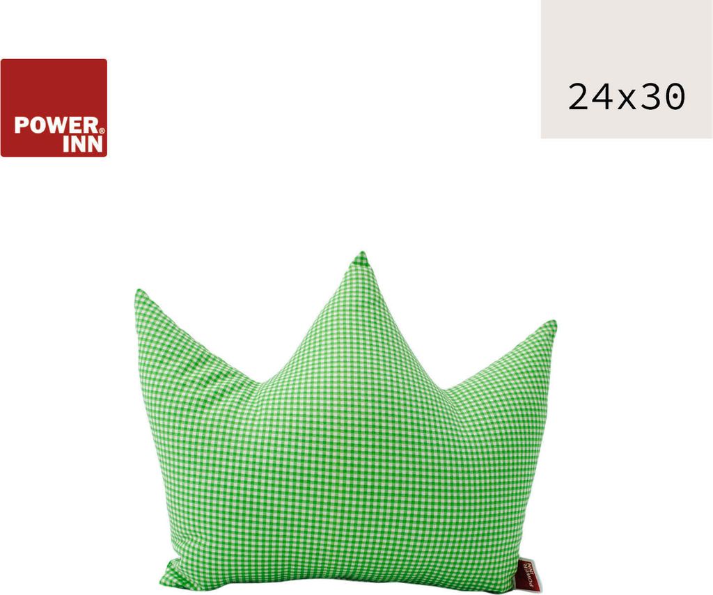 POWER INN Kronenkissen | ca. 30x24cm | Grün kariert | Kuschelkissen | Dekokissen | Krone | Spielkissen | Kinderkissen