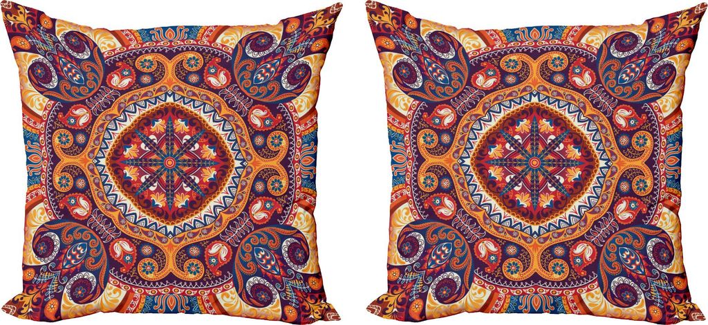 ABAKUHAUS Paisley Kissenbezug Set (2Stück), Arabischer Art Ornamental Rug Pattern inspiriert Design mit Blumen und Blättern, 40 x 40 cm, Mehrfarbig