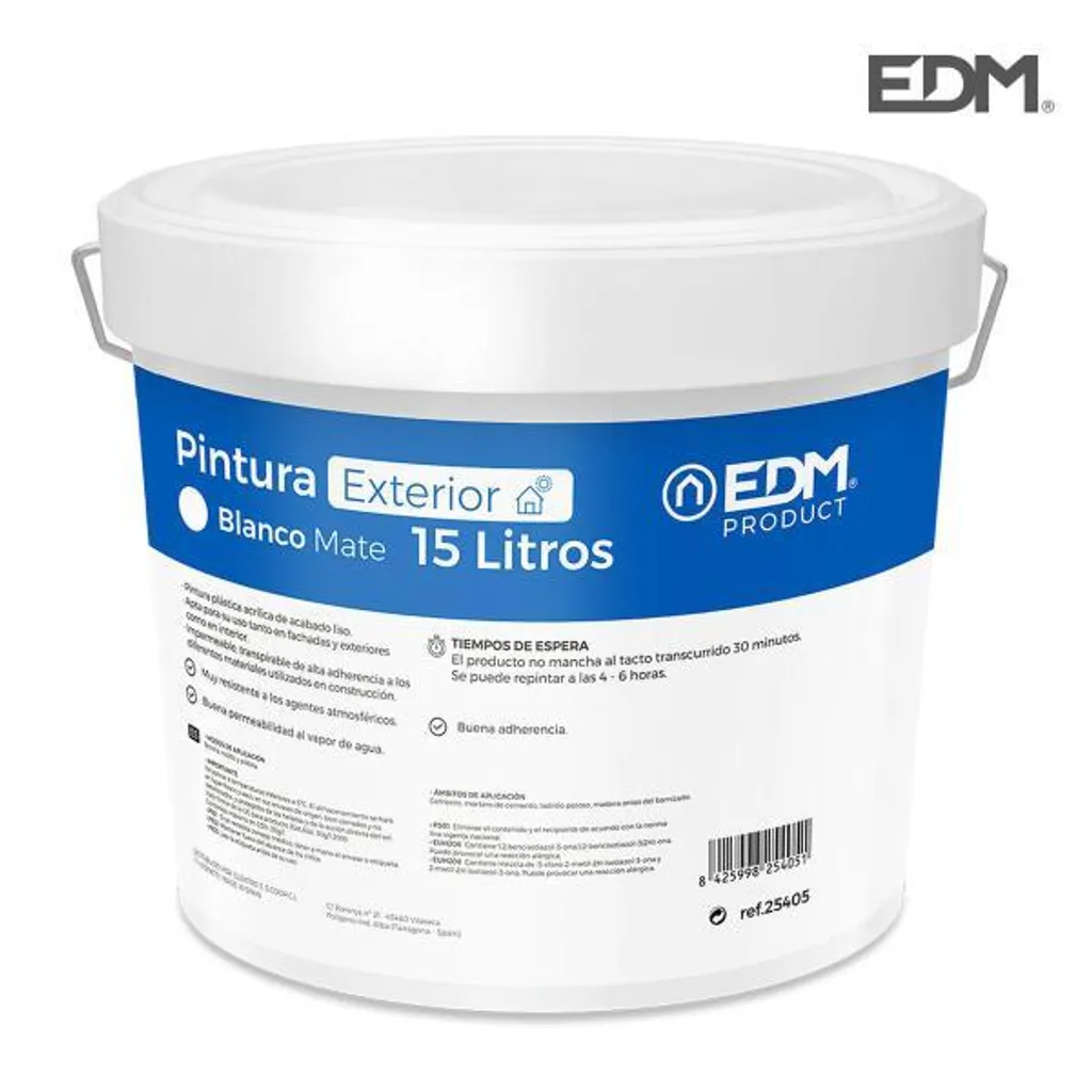 Peinture EDM blanche anti-traces 15 L murs intérieurs extérieurs