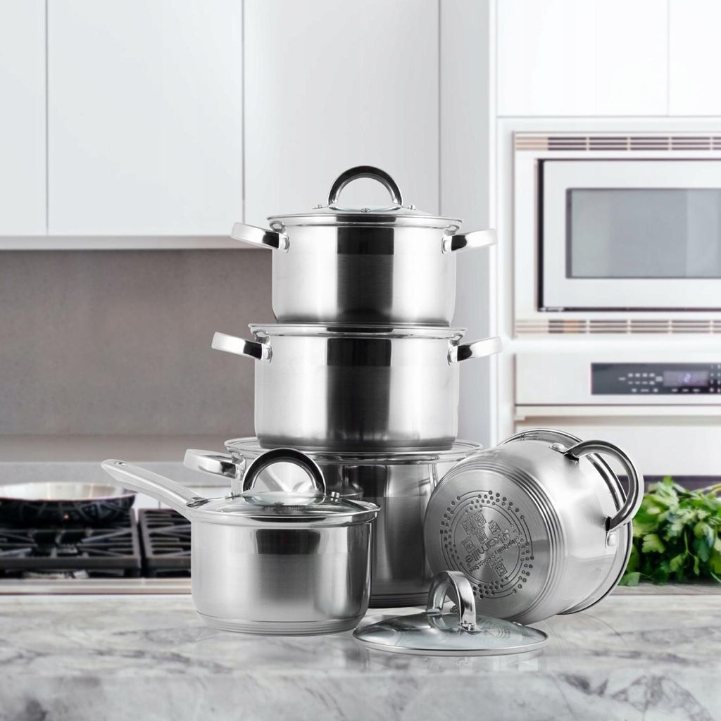 Töpfe Saucepan Set Stahlkochgeschirr 10-Teilig Induktion Gas Kamille