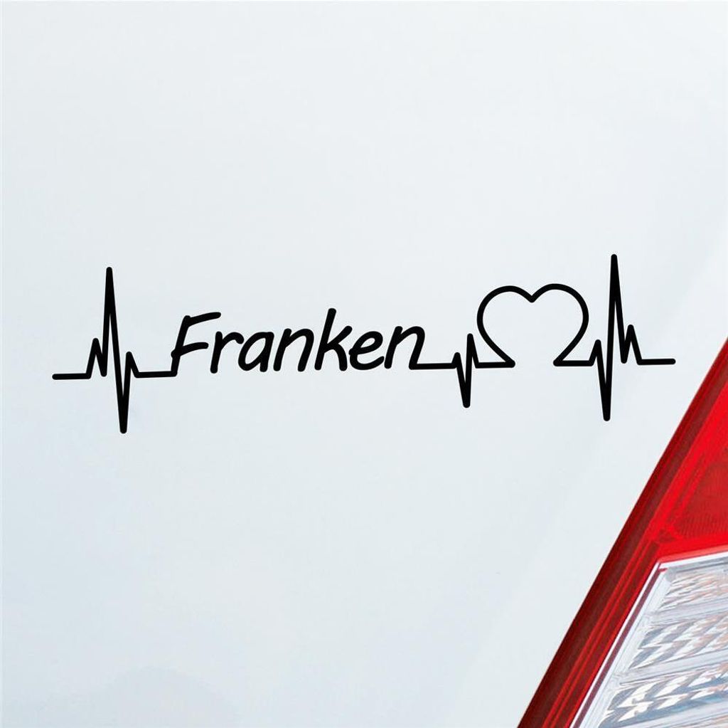 Auto Aufkleber Franken Puls Herzschlag mit Ferien Region Motiv 19x5 cm Schwarz Matt Sticker Heckscheibenaufkleber