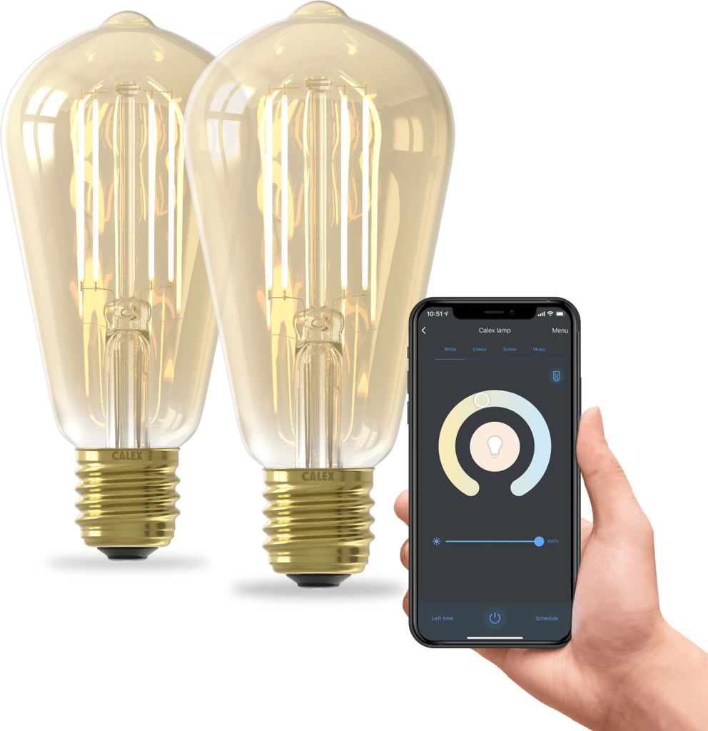 Calex Smart LED Lampe, E27, ST64, Gold Filament, warmweißes Licht, dimmbar, WLAN App- & Sprachsteuerung, 2er Pack