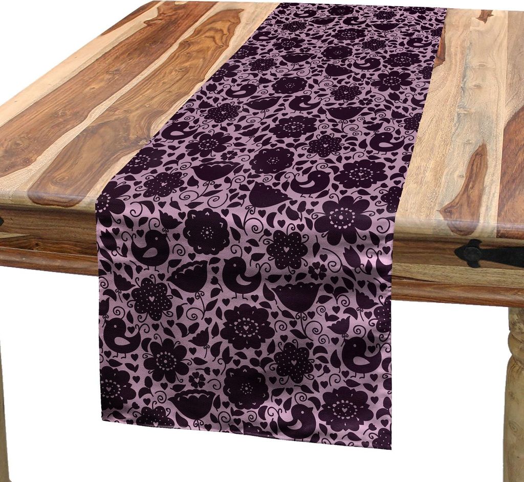 ABAKUHAUS Blumen Tischläufer, Gekritzel-abstraktes Muster mit den Schattenbildern der Vögel und der Blumen-Natur inspiriert, 40 x 180 cm, Flieder...