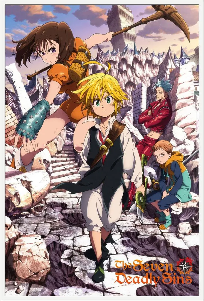 Poster Seven Deadly Sins encadré blanc Shinsuke pour décoration chambre