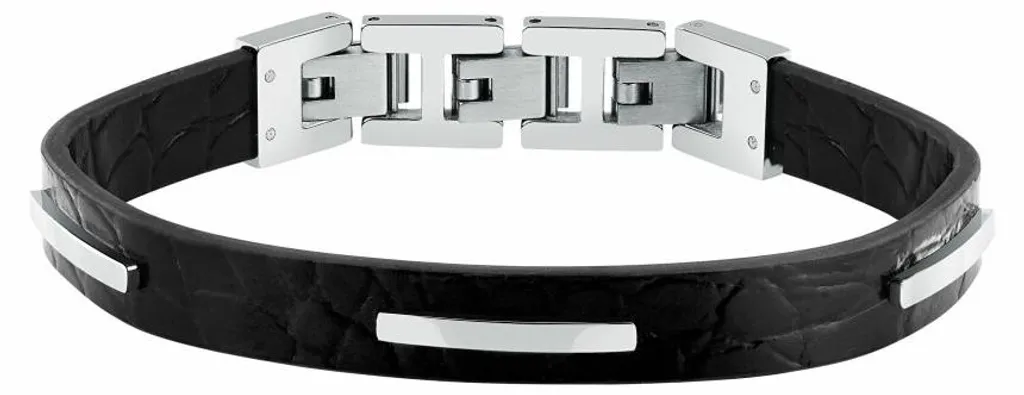 Bracelet en cuir tressé main T-Leather TJAXZ09, finition acier brossé