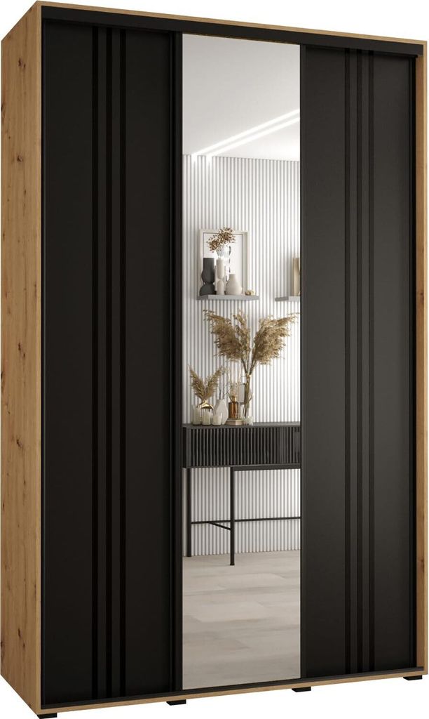 MEBLE KRYSPOL Cannes 7 Schrank mit 3 Schiebetüren - 205,2x160x60 cm - Artisan Schwarz Schwarz