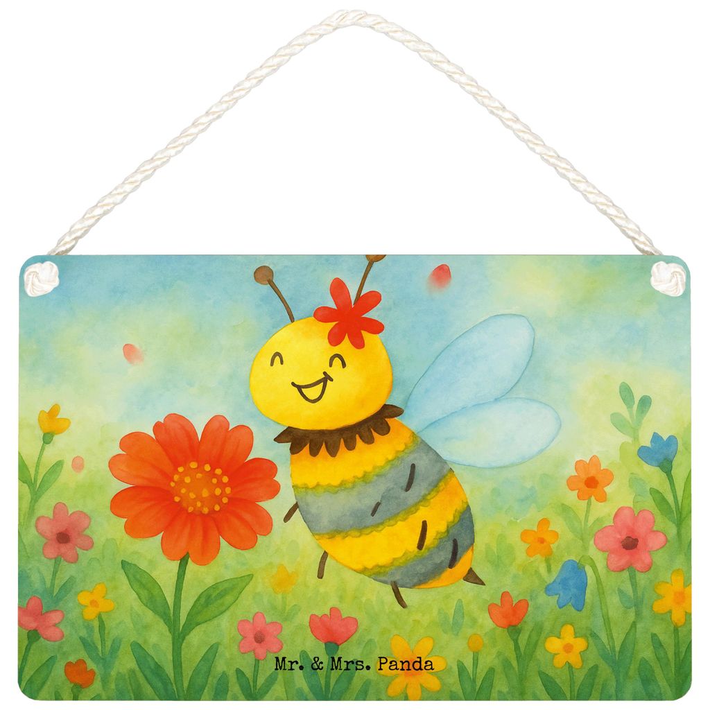 Mr. & Mrs. Panda Schild Biene Blume Design DIN A6 - Weiß - Geschenk, holzbild, Holzschild, Wandbild Holz, kleine aufmerksamkeit, Türschild