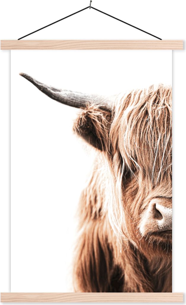 MuchoWow Textilposter Schottisches Hochlandrind - Tier - Stier 60x90 cm mit holzfarbenen Rahmen - Textil