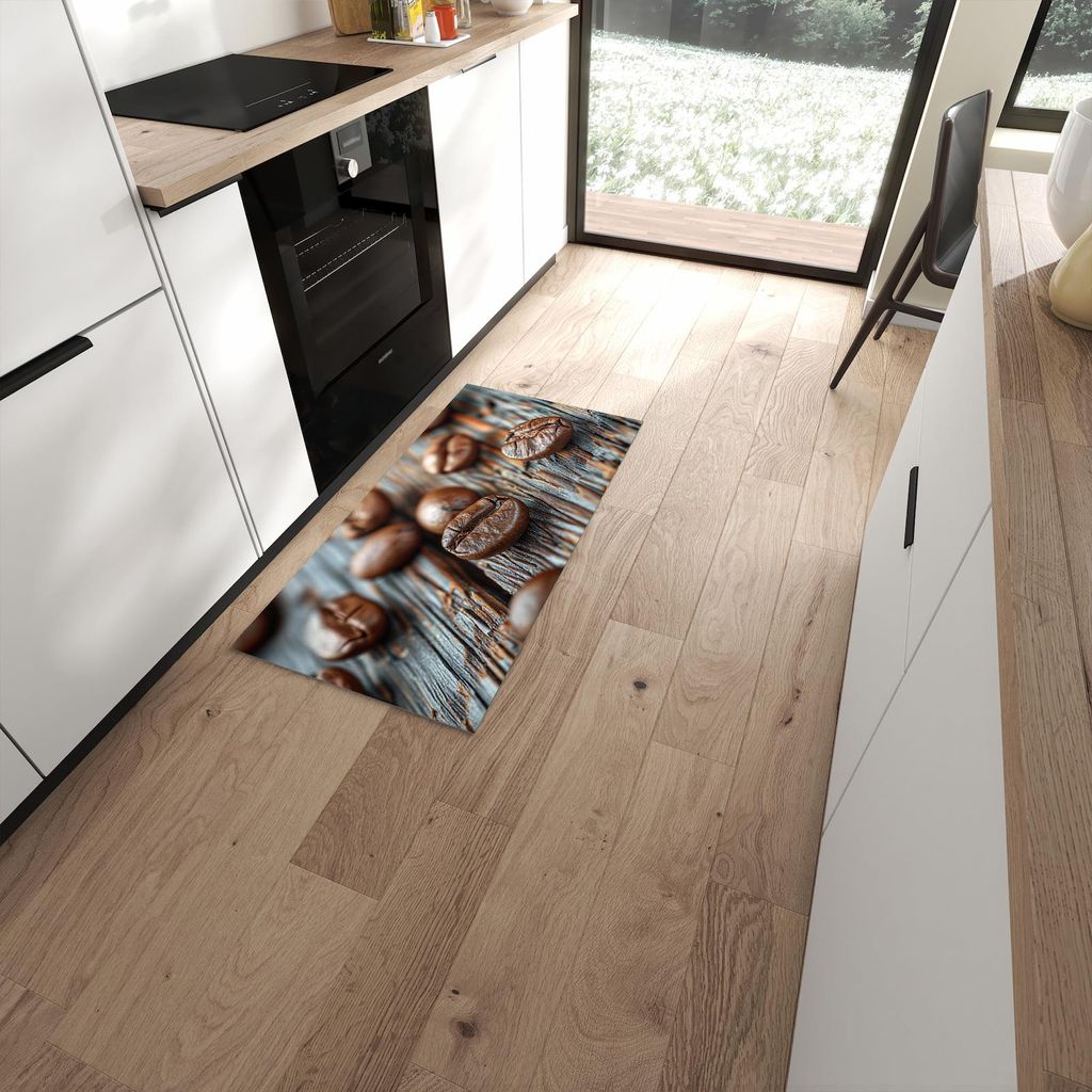 Küchenteppich 60x120cm rutschfest & abwischbar PVC Läufer - Sanfte Kaffeebohnen