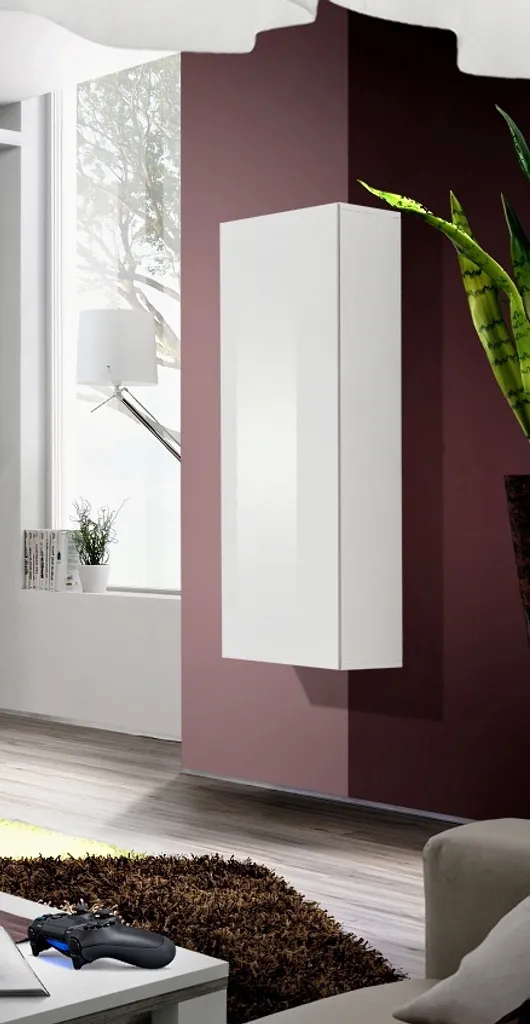 Armoire suspendue FREYA blanc - Meuble de rangement mural moderne chic