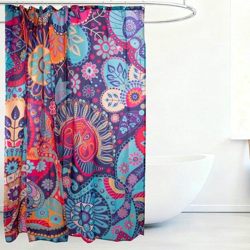 Unyqoos Wasserabweisender Blumenduschvorhang mit Haken und schimmelfestem Polyester