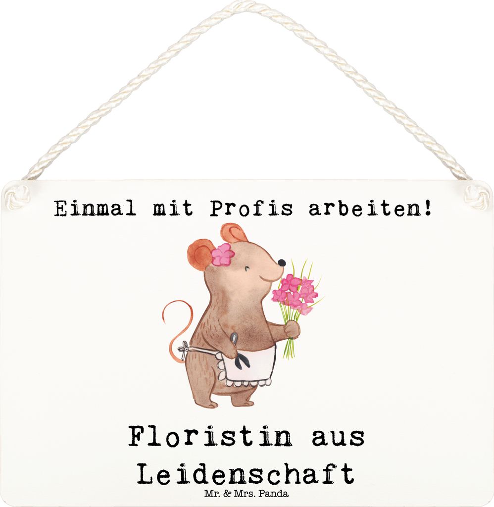 Mr. & Mrs. Panda holzbild Floristin Leidenschaft DIN A6 - Weiß - Geschenk, Ausbildung, kleine aufmerksamkeit, wandtafel, Schild, Blumenlanden, Tü...