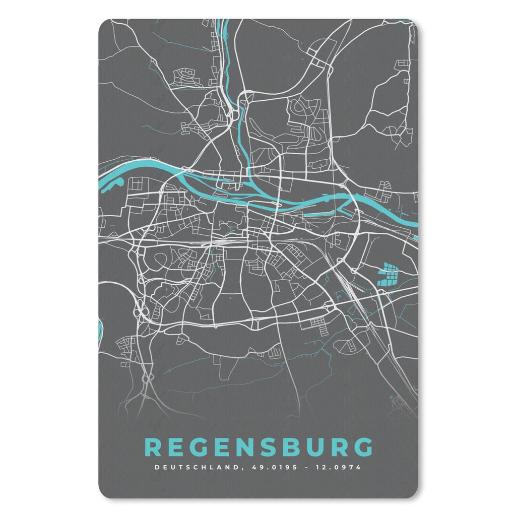 MuchoWow Mauspad Mousepad Karte - Stadtplan - Regensburg - Deutschland - Blau 40x60 cm - Mousepads - Maus Mat - Pad - Mausunterlage - Schreibtisc...