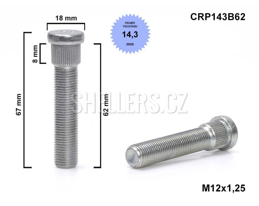 Kolový svorník - šteft M12x1,25x62 tisícihran průměr 14,3mm Obrázek produktu 