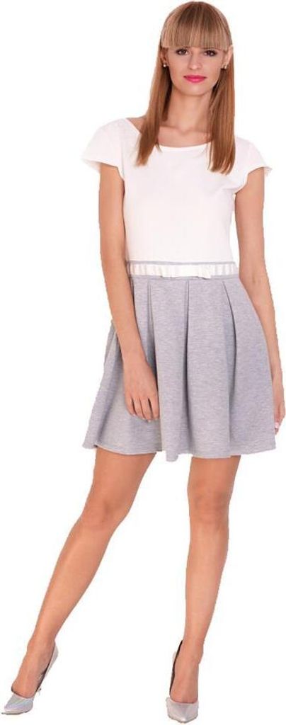 Damen Kleid A-Linie Mini Kleid mit Raffungen; Ecru