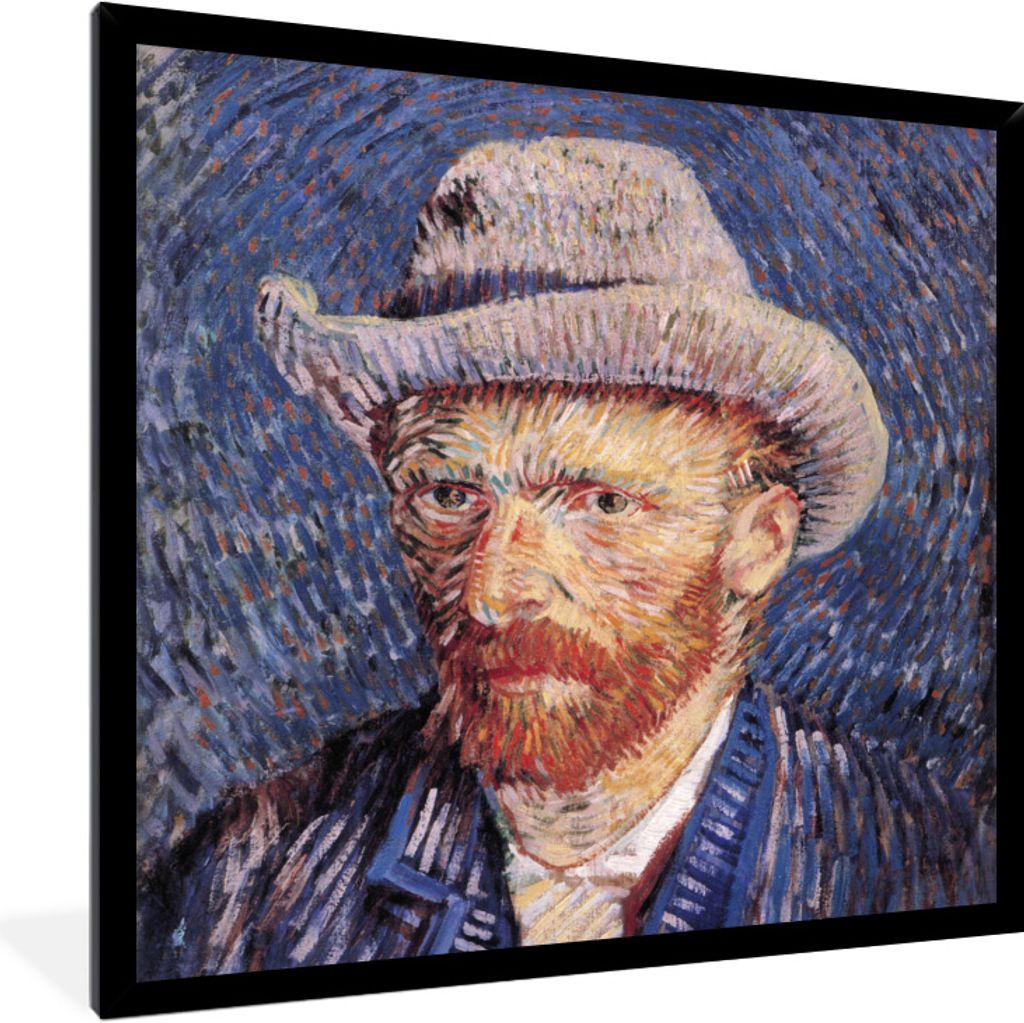 MuchoWow Gerahmtes Poster Selbstbildnis mit grauem Filzhut - Vincent van Gogh 40x40 cm - Poster mit Schwarzem Bilderrahmen Wandposter Rahmen Foto...
