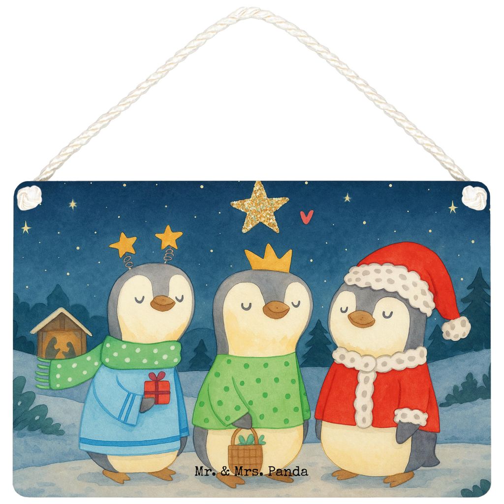 Mr. & Mrs. Panda Schild Winterzeit Heilige drei Könige Design DIN A6 - Weiß - Geschenk, Winter, Weihnachten, Holzschild, Heiligabend, Türschild,...