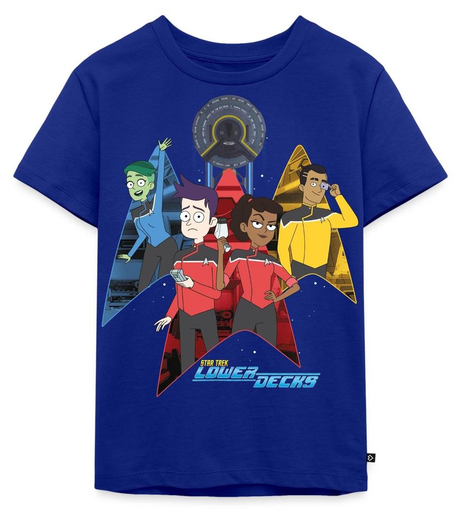 Spreadshirt Star Trek Lower Decks Crew Gruppenbild Kinder Premium T-Shirt, 122/128 (6 Jahre), Royalblau