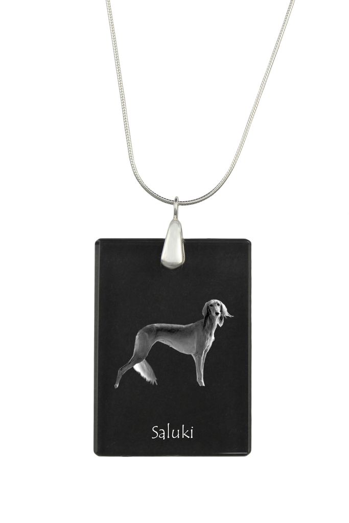 Saluki, Persischer Windhund I - Kristallanhänger mit Hund, Silberhalskette mit Foto, personalisierter Anhänger der Marke Art-Dog