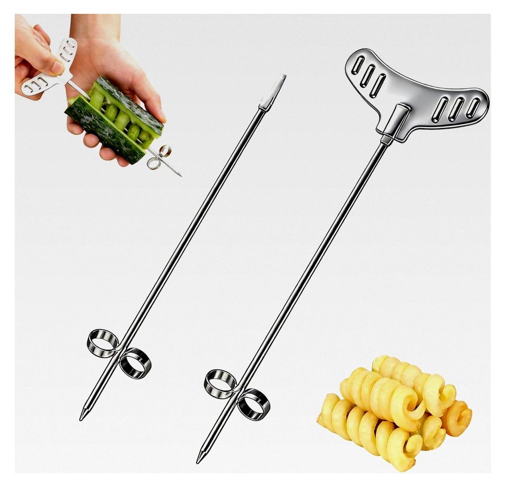 2 Stück Spiralschneider für Kartoffeln und Gemüse, Edelstahl Spiralschneider für Spiralchips, Spiralisator für Früchte, Karotten und Gurken