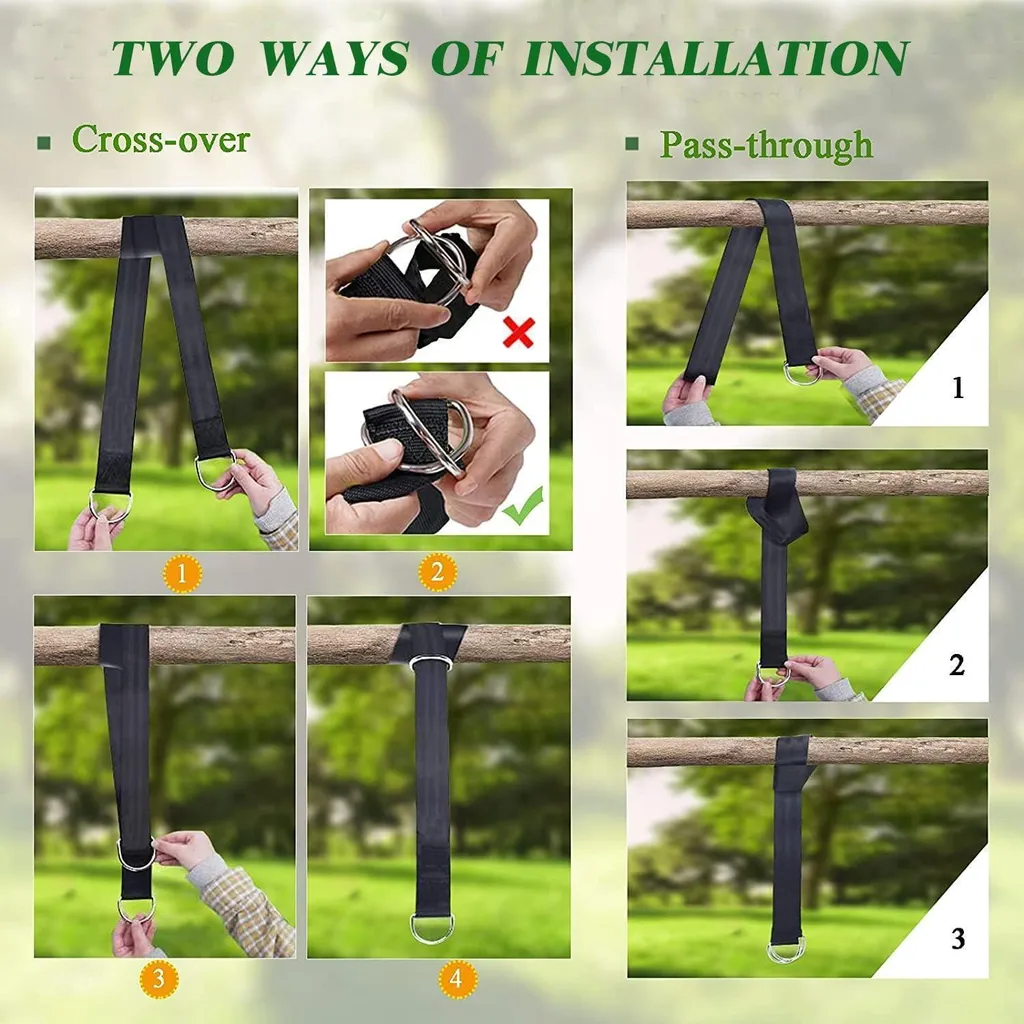Set Fixation Arbre Protection - Sangles Balançoire Robuste, 2 Mousquetons D-Ring - 7