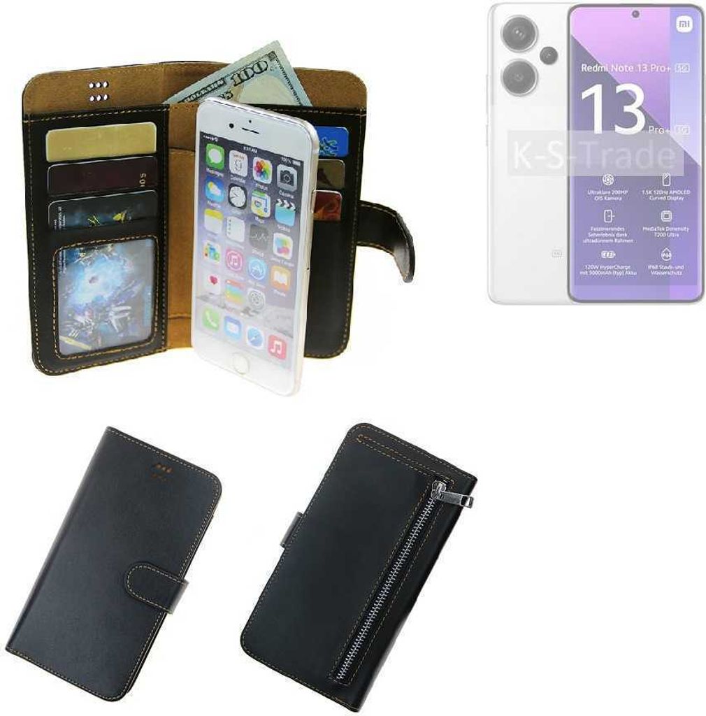 K-S-Trade Schutz Hülle kompatibel mit Xiaomi Redmi Note 13 Pro + 5G Klapphülle Case Phone cover Slim Handytasche Handy Hülle schwarz aus Kunstleder
