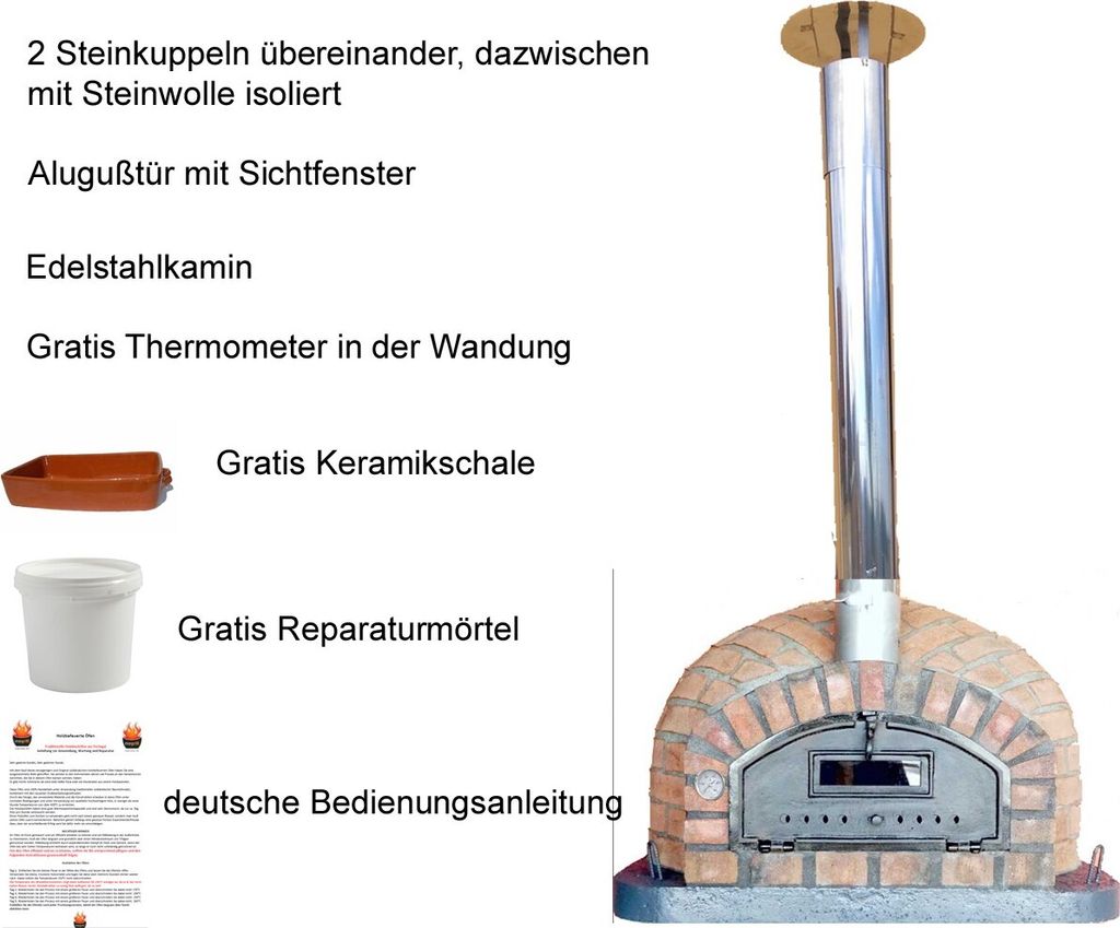 Steinofen Rustic Pizza AL 110 inkl. Kaminrohr und Regenhut Zubehör Holzbackofen: ohne Zubehör