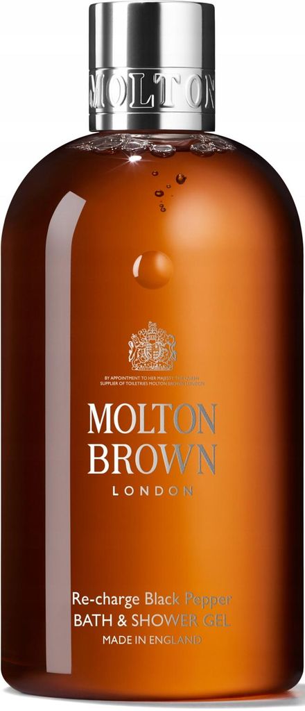 Molton Brown Re-Charge Badesalz und Duschgel mit schwarzem Produktbild 