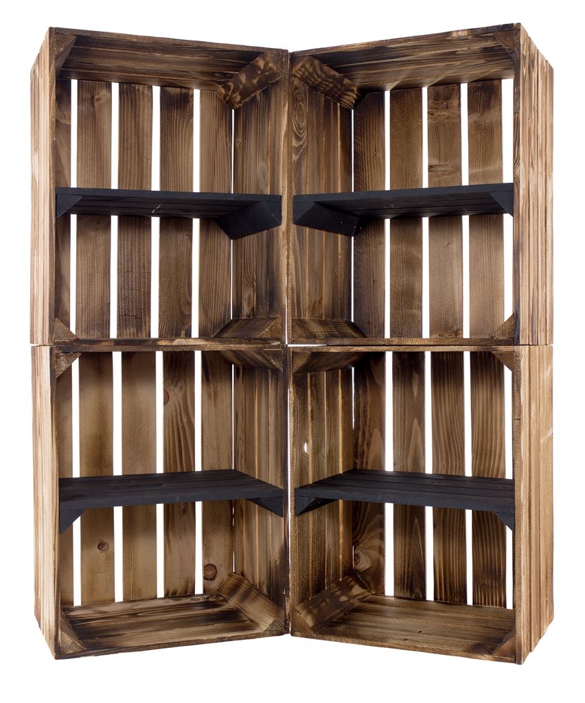 2x GEFLAMMTE HOLZKISTE hochkant mit schwarzem Regalbrett / NEU / 40x30x50cm / Regalbau, Deko