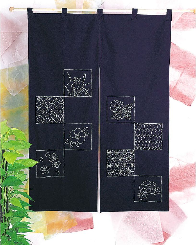 Olympus Sashiko Stickpackung "Vorhang", Stoff bedruckt, 120x81cm, Original aus Japan