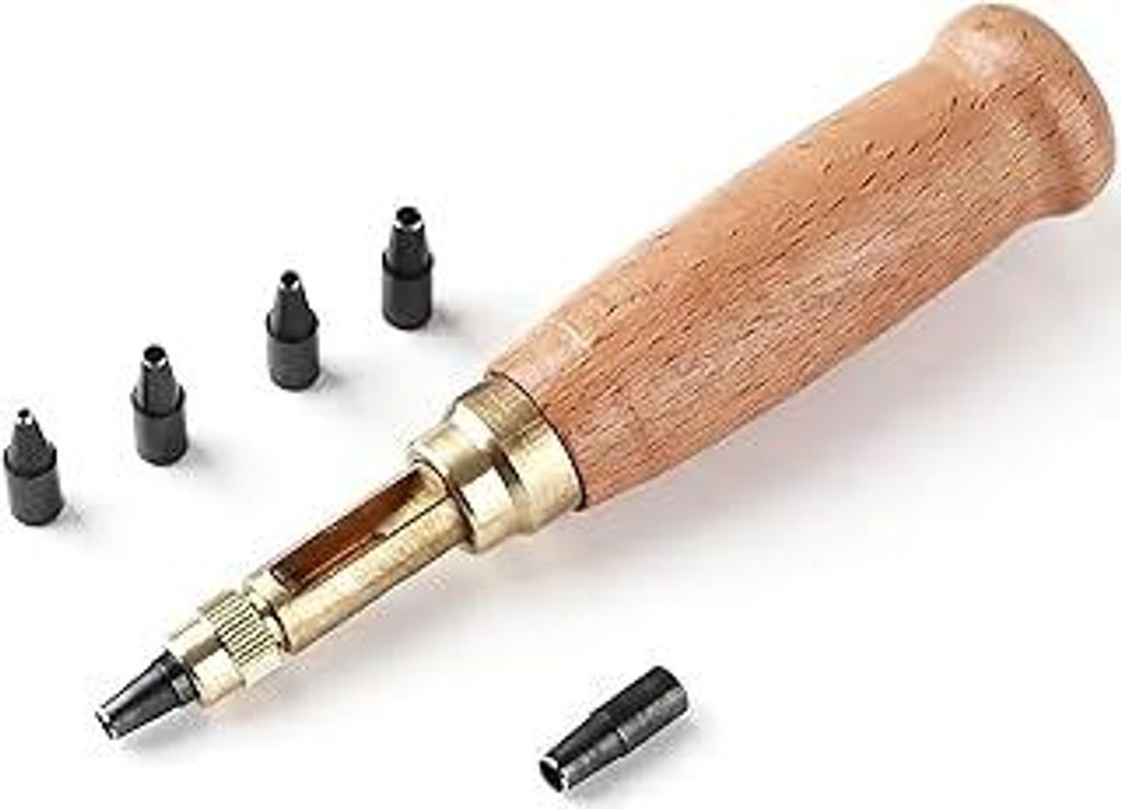 Sekfpnk Locher zum Nähen mit sechs Verschiedenen Lochgrößen, Lochdurchmesser verfügbar: 1,5/2/2,5/3/3,5/4 mm, Holzgriff, lochstanzer leder geei...