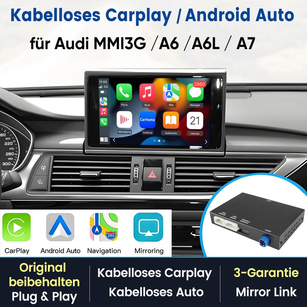 Junsun Android Auto Wireless CarPlay per Audi A6 A7 7C MMI Immagine del prodotto 