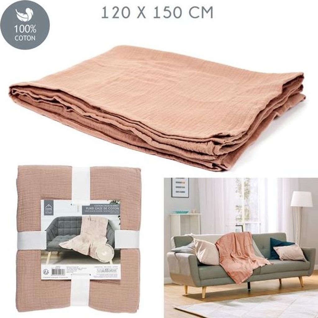Wohndecke aus Baumwoll-Gaze, rosa Litschi, 120x150cm, M6 - Home Deco Factory