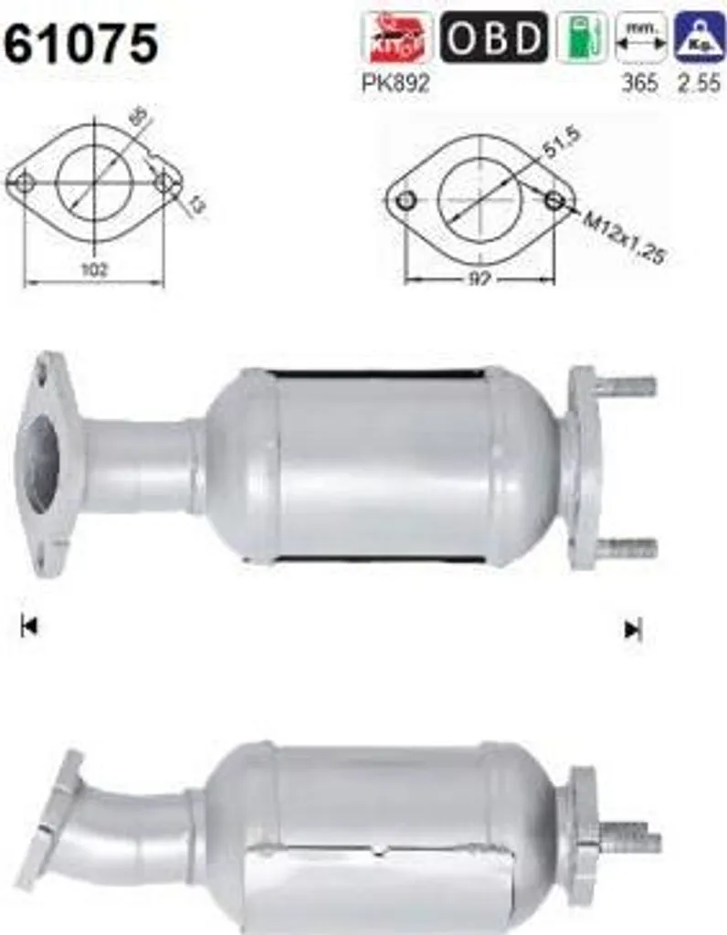 Pot Catalytique pour Réparation Hyundai ix20 et Kia Venga AS 61075