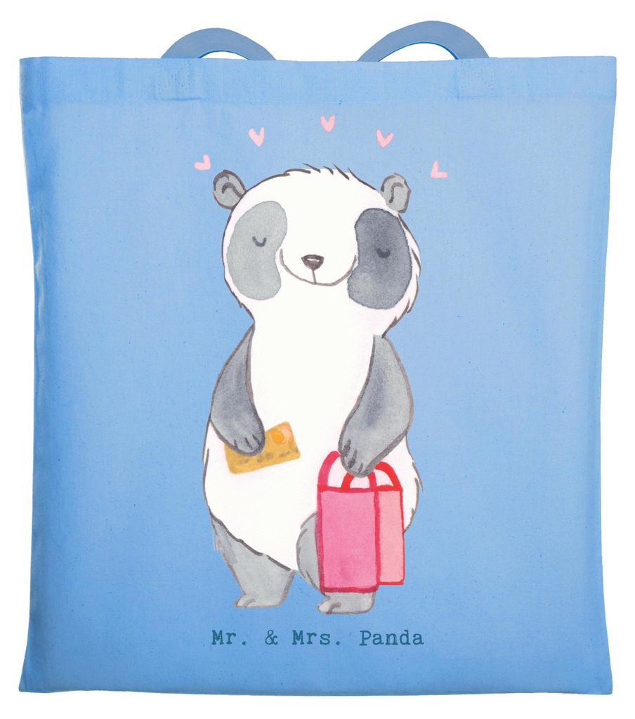Mr. & Mrs. Panda Tote Bag Panda Shopping - Sky Blue - Geschenk, Tasche, Beutel, Laptoptasche, Schultasche, Einkaufstasche, Einkaufen, Jutebeutel, S...