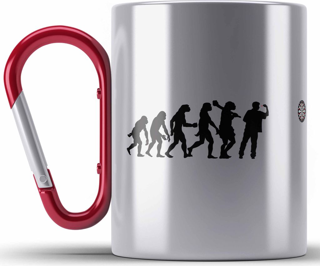 Trendation - Dart Edelstahl Tasse Karabiner Dartpfeil Evolution Spruch Männer Dart-Spieler Geschenkidee (Rot)