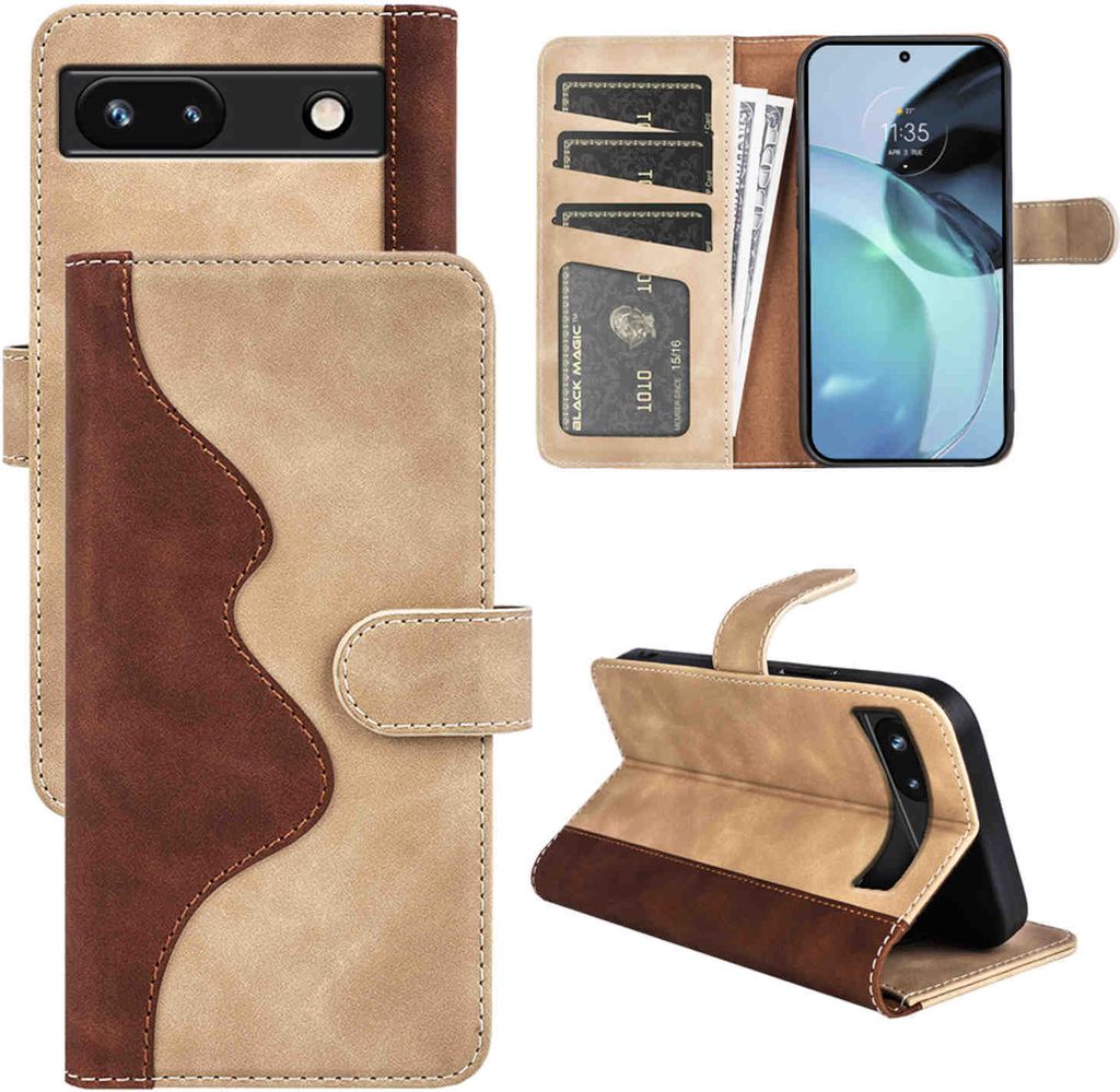 Für Google Pixel 7A Design Handy Tasche Braun Etuis Kunst-Leder Hülle Cover Book