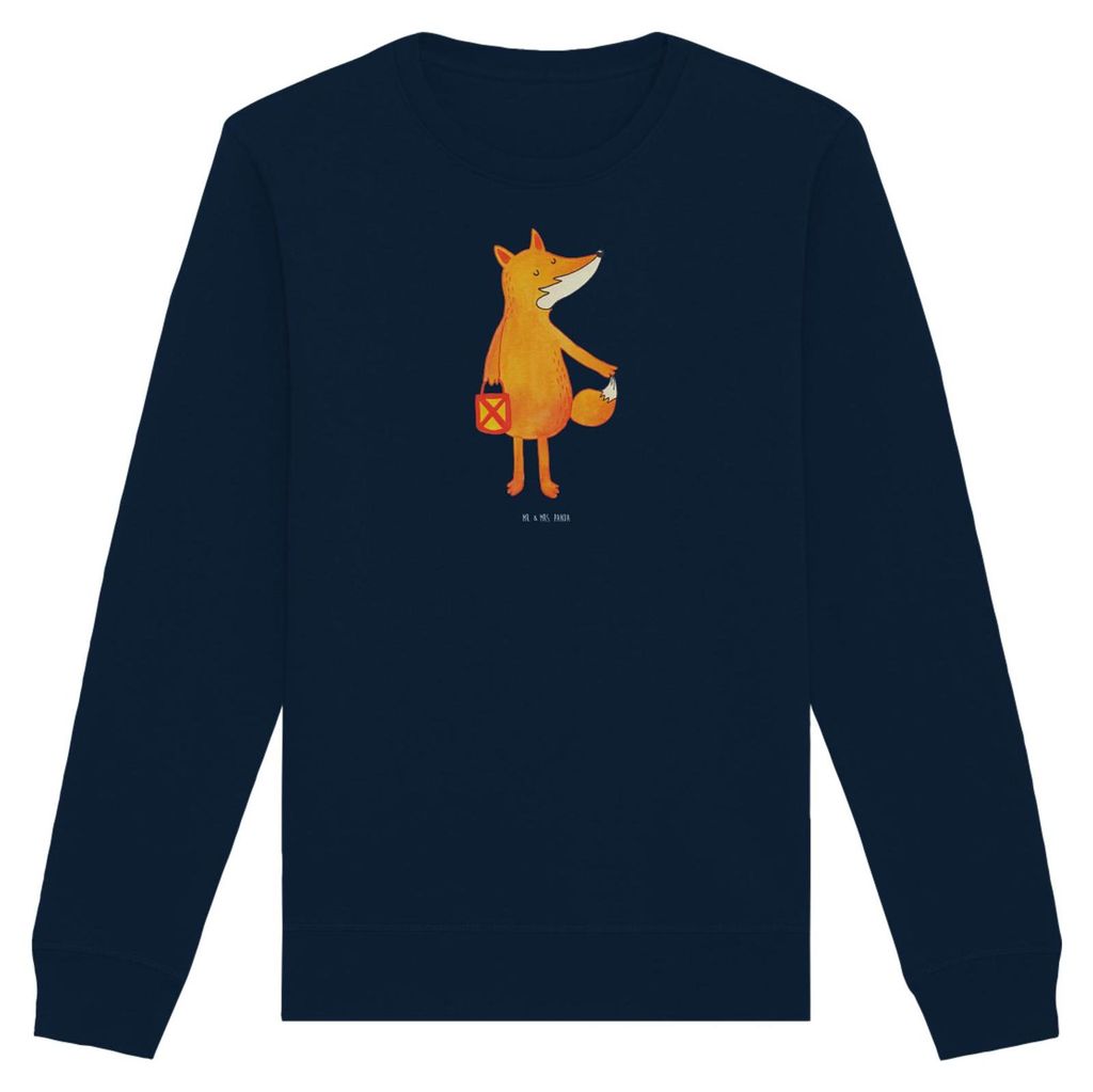 Mr. & Mrs. Panda Baumwoll Pullover Fuchs Laterne Größe XS - French Navy - Geschenk, Sweater, Pulli, Sweatshirt, Selbstbewusst, Sankt Martin, Bio,...
