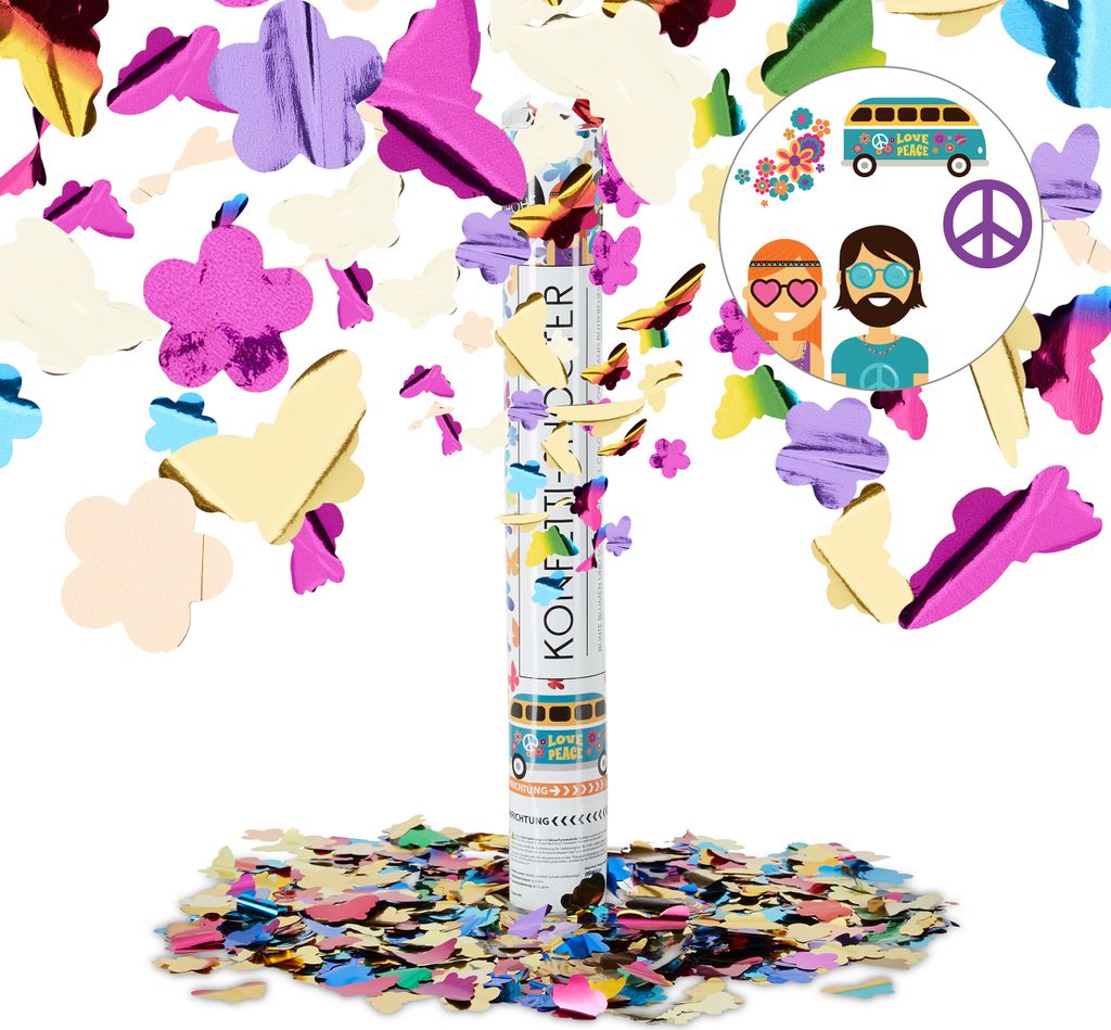 10 x bunte Party Popper mit Schmetterlingen, Blumen und Konfetti-Kanone für Mottopartys 40 cm Party Knallrohr mehrfarbig