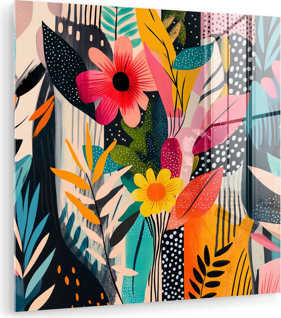 MuchoWow Glasbilder - Bilder auf Wandbild - Foto auf Glas Gemälde - Abstrakt - Blumen - Rosa 20x20 cm Wanddekoration aus Glas - Acrylglasbild - Ac...