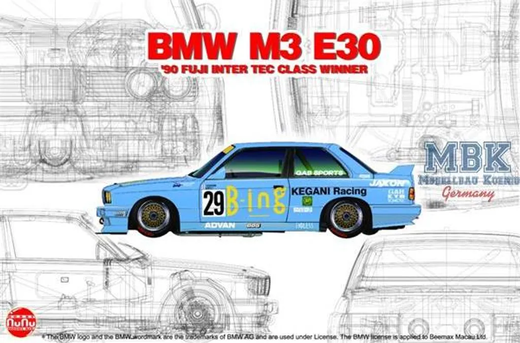 Maquette BMW M3 E30 Sport NuNu NU-24019 avec livrée Fuji Inter Tec 90